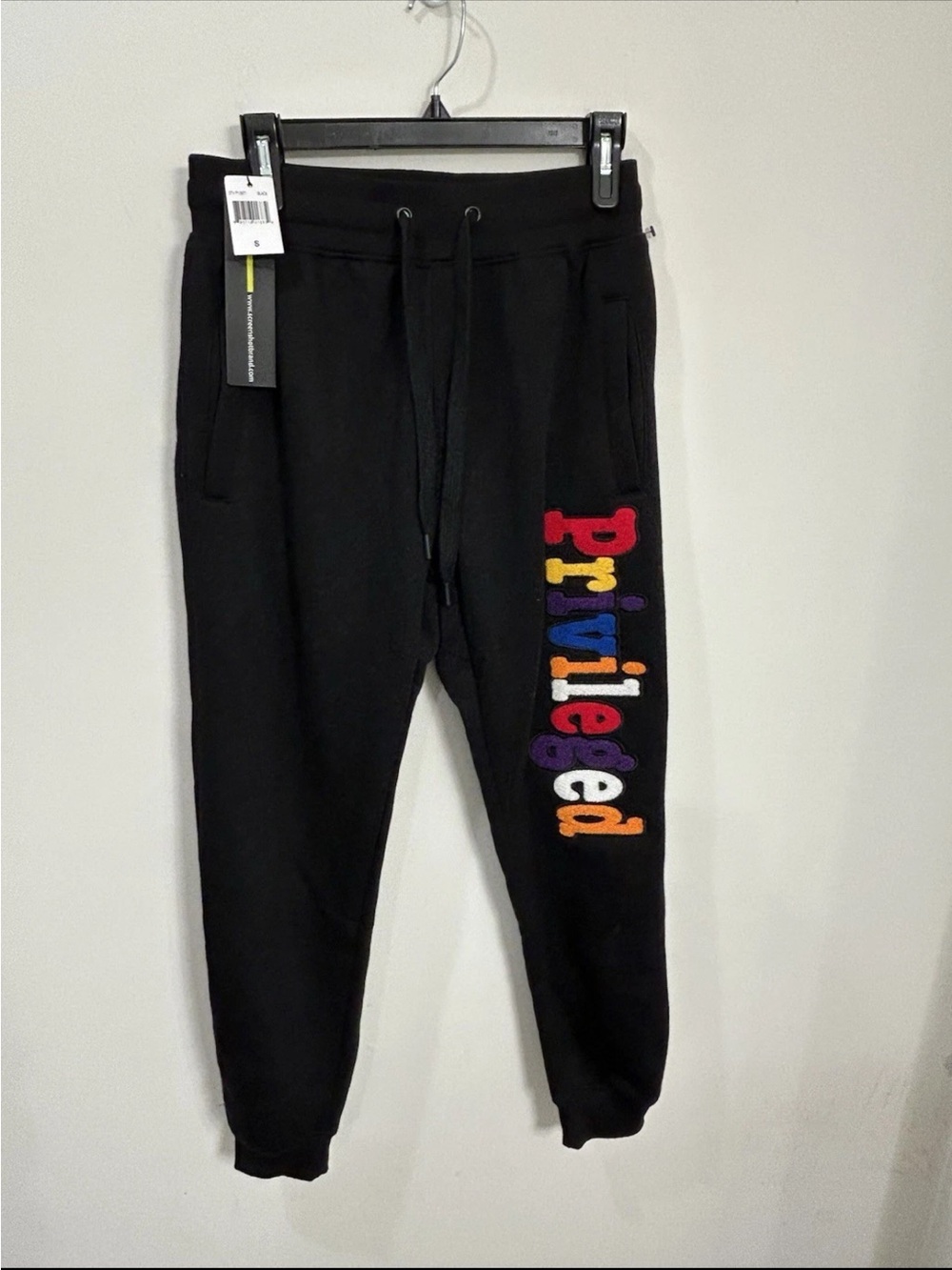 Screenshot Men’s Black Sweatpants with Multicolor 'Privileged' Embroidery NEW